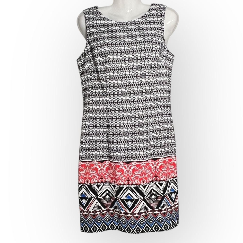 MARIO SERRANO Italy Women's Sz 8 Multicolor Zip Sleeveless Sheath Dress Dopamine